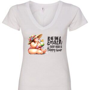 At Te Beach Every Hour Is A Happy Hour V-Neck T-Shirt | Many Colors